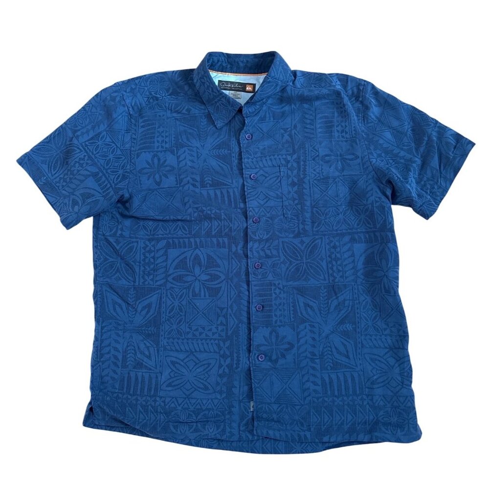 Quiksilver Waterman Collection Shirt Mens Hawaiian Button Up L/G Blue Polynesian